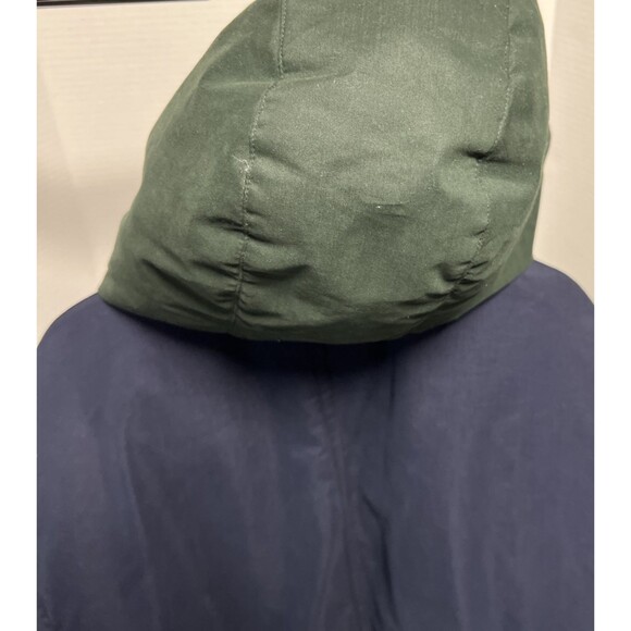 Vintage Nautica Duck Down Barn Chore Coat Men's Large Leather Collar Hood Blue - Picture 7 of 9